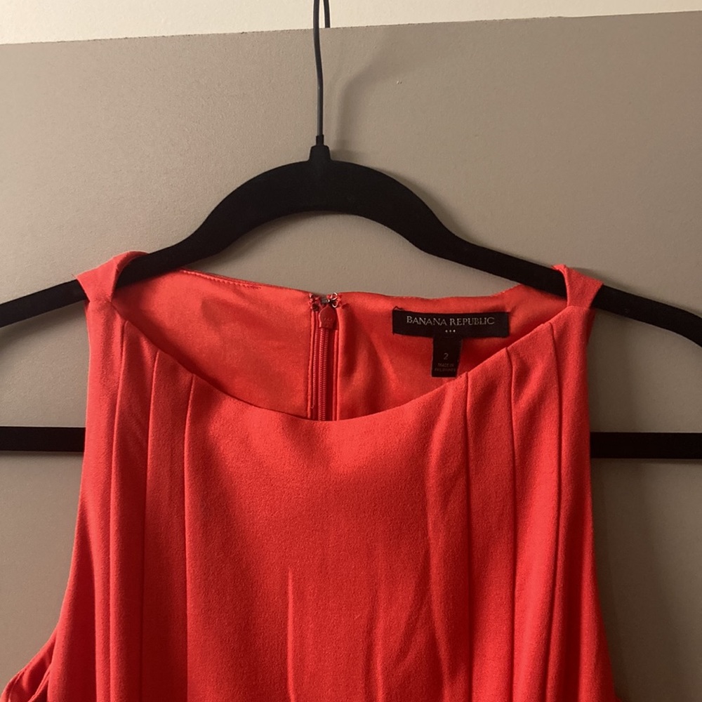Banana Republic Factory A-Line High Neck Sleeveless: Red Solid Dress 2 - Picture 5 of 7